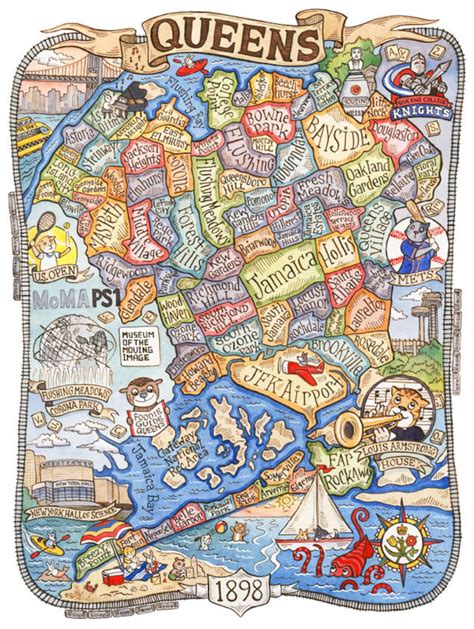 Queens New York Map Art Print 11 X 14 Etsy