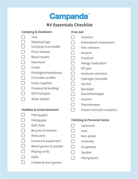 Printable Rv Checklist Erika Printable