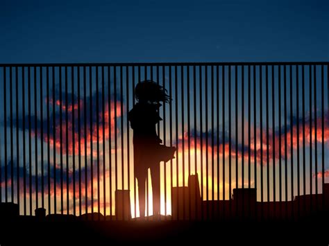 1024x768 Anime Girl Watching Sunset Fence 4k Wallpaper1024x768