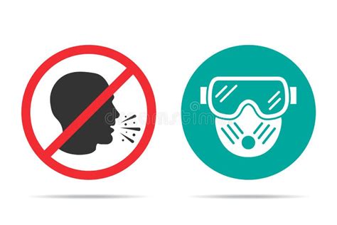 No Cough And Medical Protection Mask Icons In A Flat Design Stock