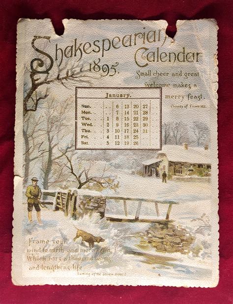 Shakespearian Full Color Calendar 1895 Kis Me Gum Co Louisville