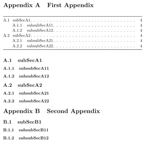 Although the apa does not specify the guidelines for a table of contents, it should follow the basic format for page format in apa style, which is using. Table of Contents inside an Appendices Environment - TeX - LaTeX Stack Exchange