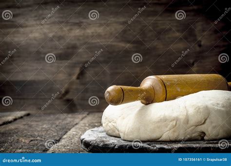 Fresh Dough With Rolling Pin Stock Image Image Of Cuisine