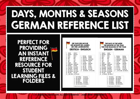 German Days Months Seasons Freebie Teaching Resources Teaching