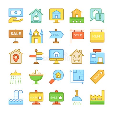 Real Estate Colored Vector Icons 3 Stock Illustration Illustration Of
