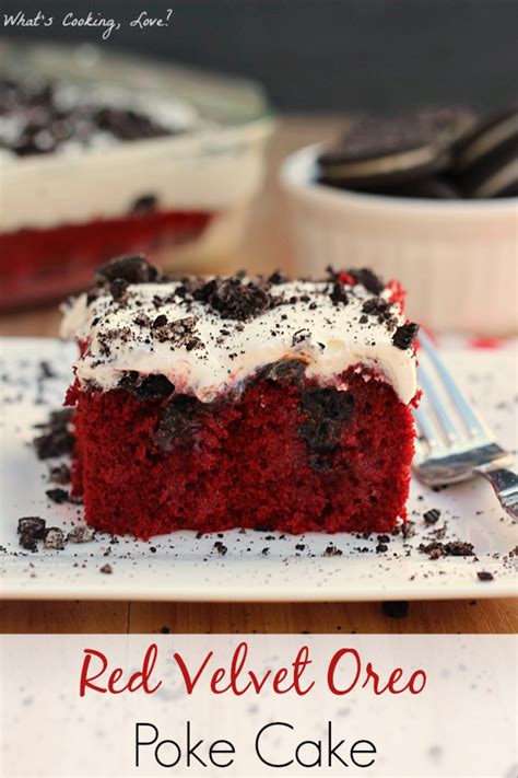 20 crushed oreos if desired. Red Velvet Oreo Poke Cake - Whats Cooking Love?