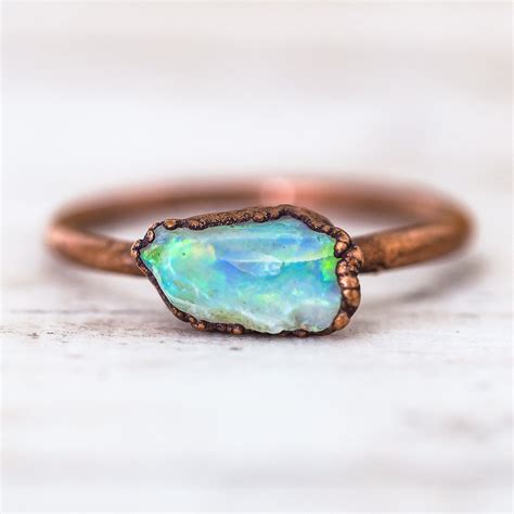 Australian Raw Opal And Copper Ring Raw Gemstone Jewelry Natural