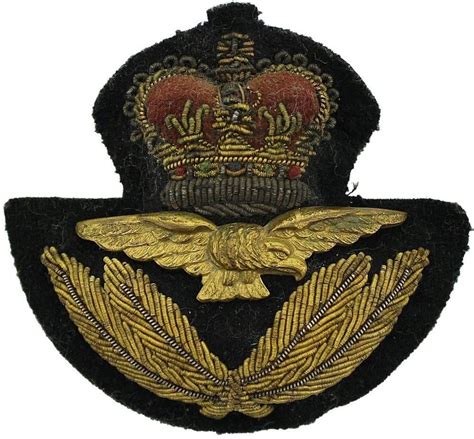 Royal Air Force Raf Officers Cloth Bullion Cap Badge Queens Crown