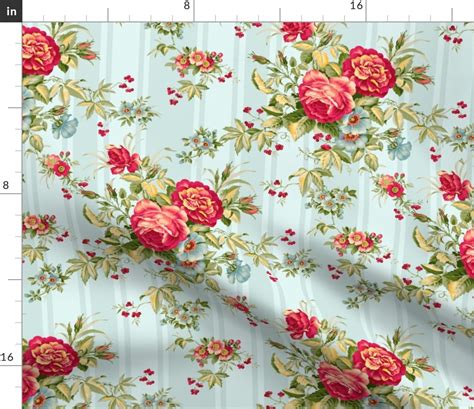 Antiqued Rococo Roses And Stripes Fabric Spoonflower