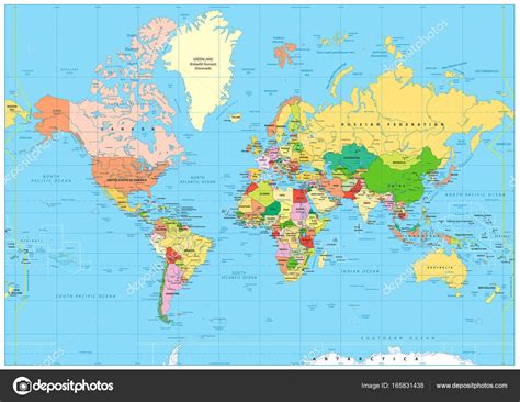Highly Detailed Political World Map With Labeling Stock Vector Image By