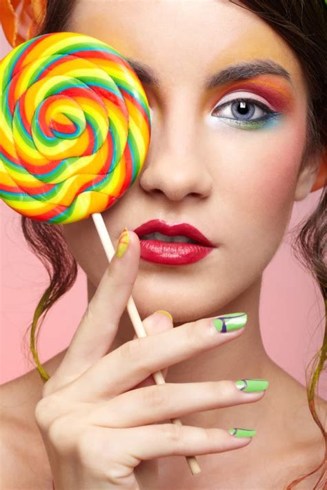 Beautiful Model With Lollipop Candy Photoshoot Candy Makeup