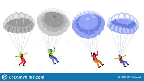 Parachute Skydivers Parachute Jumping Characters On White