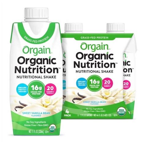 Orgain® Organic Nutrition Sweet Vanilla Bean Flavor Nutritional Shakes 4 Bottles 11 Fl Oz
