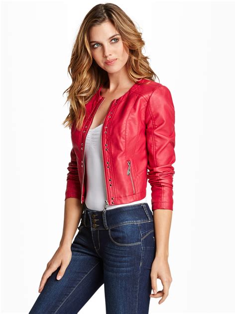 Guess Womens Jorgina Cropped Faux Leather Jacket Ebay