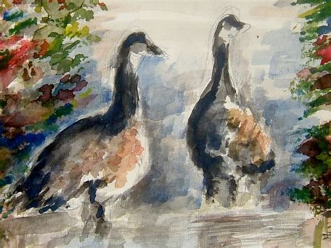 Painting Of Canada Geese By A Lake Pond Original Art Etsy