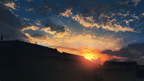 Anime Scenery Sunrise Clouds Sky 4k 68 Wallpaper