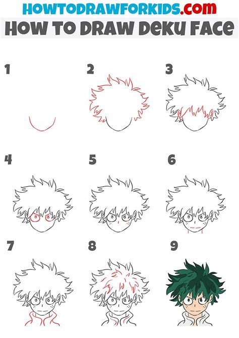 How To Draw Deku Face Step By Step Drawings Drawing Tutorial Easy