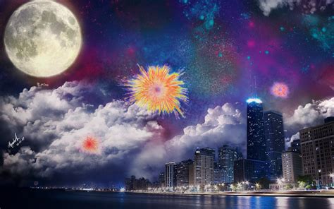 Download City Fireworks Background Fantasy Photo Firework Wallpaper