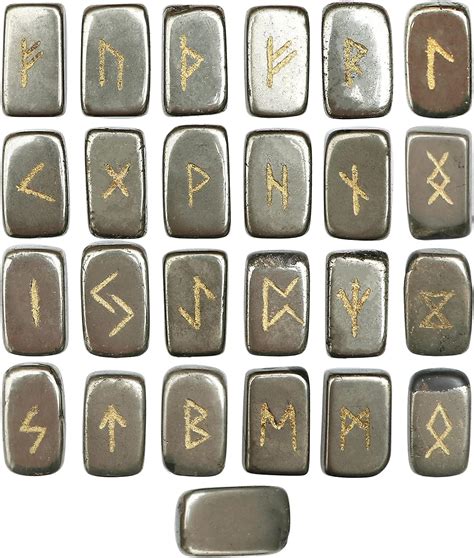 Fashionzaadi Natural Golden Pyrite Runes Stones Set With Futhark Runic