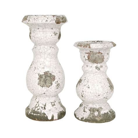 Crackled Ceramic Garden Pillar Candle Holder Set Of 2 Made Of Ceramic