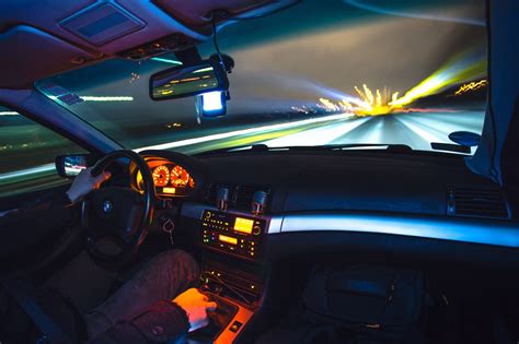 Driving Car At Night Royalty Free Stock Photo