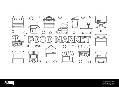 Food Market Horizontal Banner Vector Street Food Minimal Illustration