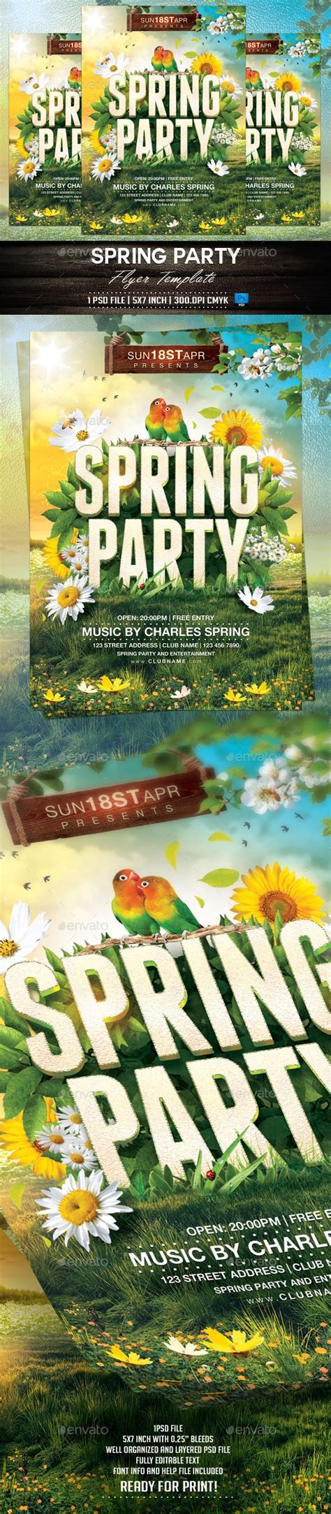 Spring Party Flyer Template Print Templates Graphicriver