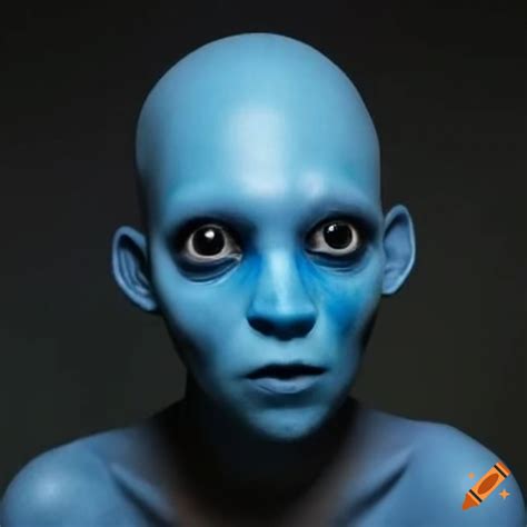 Image Of A Blue Skinned Humanoid Alien Man With Curly Black Hair