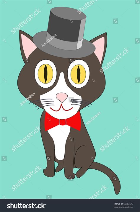 Vector Drawing Of A Tuxedo Cat With Top Hat And Bow Tie 66763579