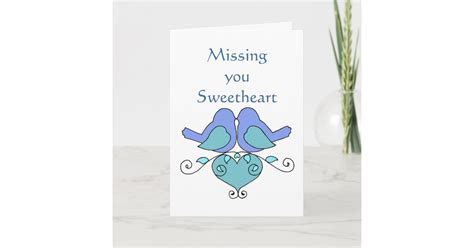 Missing You Sweetheart Blue Lovebirds Floral Heart Card Zazzle