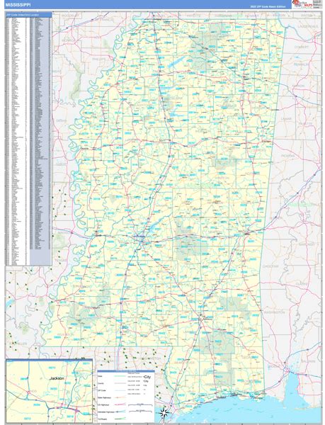 Mississippi Zip Code Wall Map Basic Style By Marketmaps Mapsales