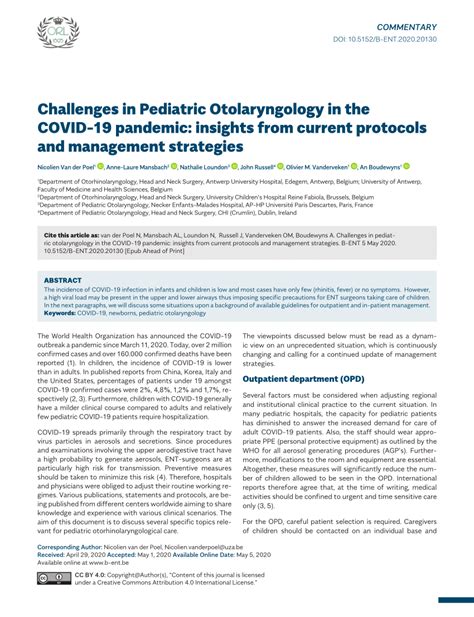 Pdf Challenges In Pediatric Otolaryngology In The Covid 19 Pandemic