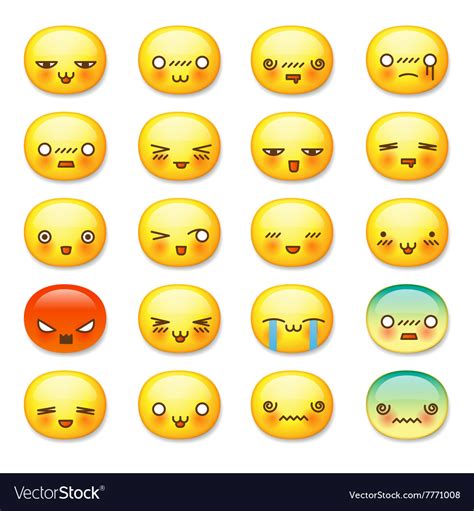 Set Of Cute Smiley Emoticons Emoji Royalty Free Vector Image