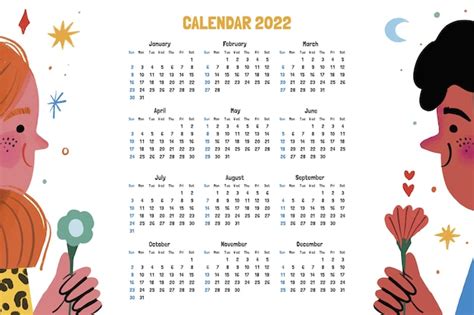 Premium Vector Hand Drawn 2022 Calendar Template