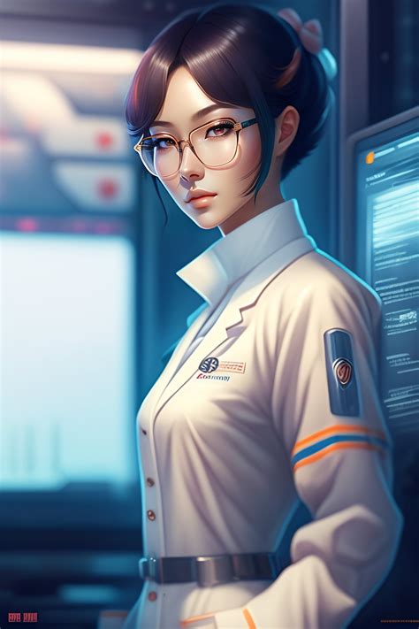 Lexica Beautiful Anime Girl With Short White Hair Wearing Lab Coat