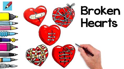 How To Draw Broken Hearts Real Easy For Kids And Beginners Youtube