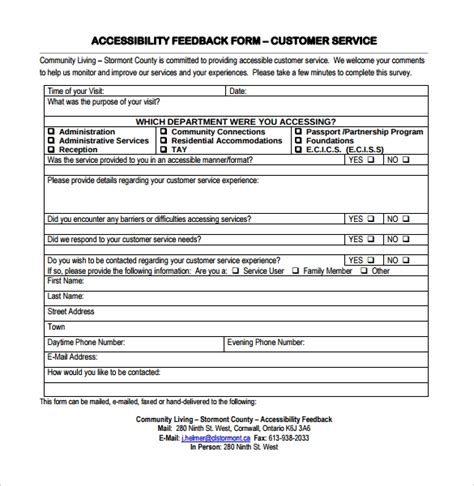 sample service feedback forms   ms word