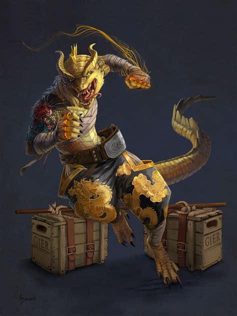 Oc Art Lavine Fineblood Gold Dragonborn Monk By Alliebriggsart