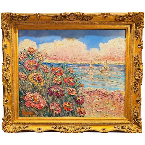 Impressionist Floral Seascape Original Oil Painting By Artist Sarah