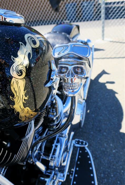 Custom Harley Davidson Skull Accessory Decor On Black Motorcycle