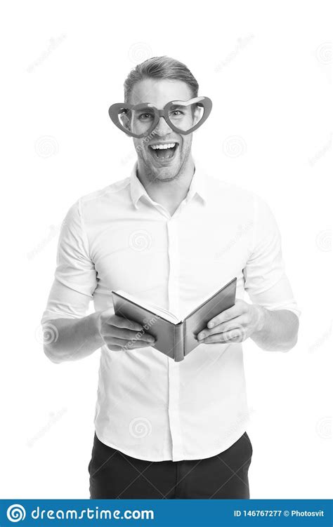 Fashion Portrait Of Man Happy Man In Glasses Red Book Business Training Back To School Male