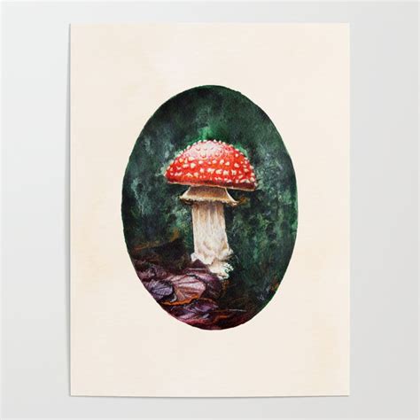 Mini Magic Mushroom Watercolor Folklore Poster By Prettypainter