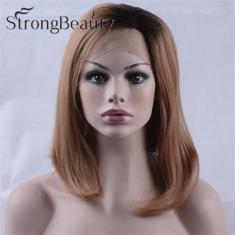 Ombre Short Bob Lace Front Wigs Brown Roots To Strawberry Blonde Wig
