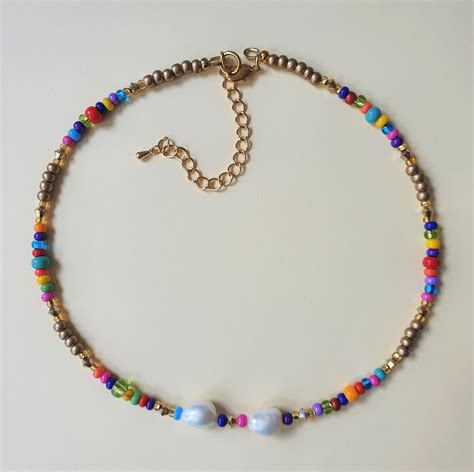 Freshwater Pearl And Seed Bead Necklace Colourful Necklace Etsy