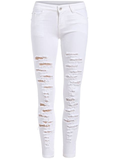 Pin By Amber On Bottoms White Ripped Skinny Jeans Denim Jeans Ripped