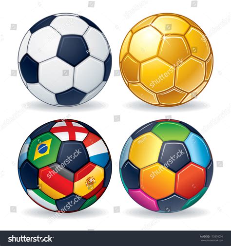 Soccer Ball Icons. Classic Leather Ball, Golden Ball, Multicolored Ball And Ball From World 