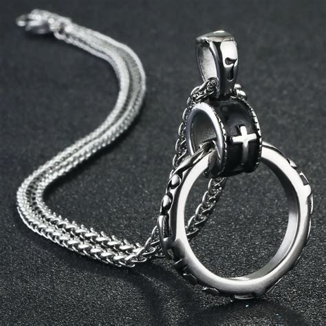 Male Stainless Steel Link Chain Round Circle Cross Pendant Necklace For
