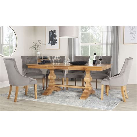 Cavendish Oak Extending Dining Table With 4 Duke Grey Velvet Chairs By Furniture And Choice