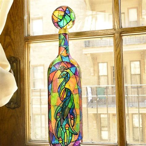 Faux Stained Glass Wine Bottle Using Food Coloring Wine Bottle Vases Wine Bottle Crafts Bottle