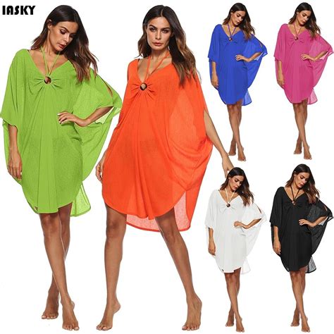 iasky sexy solid swimsuit cover up beachwear loose v neck bathing suit cover ups 2018 summer